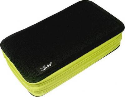 Пенал 2 секции, 110 х 190 мм, тканевый, ПКТ 11-42, цвет чёрный/ярко-салатовый
