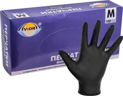 Перчатки виниловые неопудренные черные (50 пар, M) – фото 3