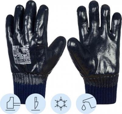 Перчатки рабочие утепленные от порезов и проколов, хим/нефтепродуктов антистатические ШНР хлопковые с нитрильным покрытием синие