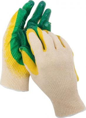 Перчатки с двойным латексным обливом люкс, 13 класс, зеленые GGL-17