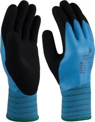 Перчатки рабочие утепленные от проколов JLW-601-XXL полиэфирные/акриловые с латексным покрытием голубые – фото 1
