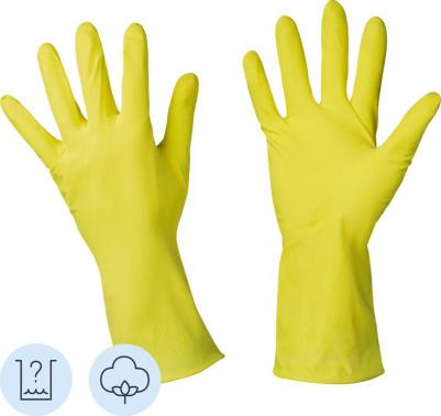 Перчатки латексные с хлопковым напылением желтые (размер 7, S) – фото 3