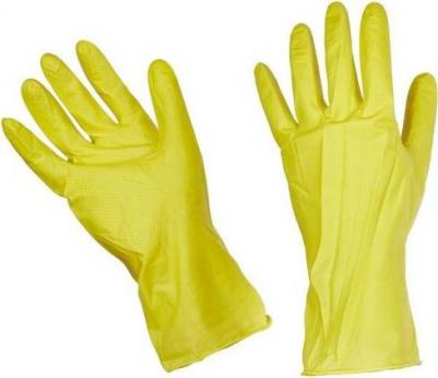 Перчатки латексные с хлопковым напылением желтые (размер 7, S) – фото 7