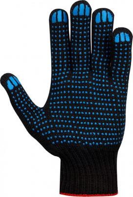 Перчатки х/б 10 класс, люкс, с точечным ПВХ, 4 нити, черные, 50-52г, 133 текс, 10 шт – фото 1