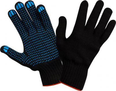 Перчатки х/б 10 класс, люкс, с точечным ПВХ, 4 нити, черные, 50-52г, 133 текс, 10 шт