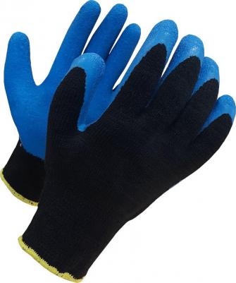 Перчатки хлопок + полиэфир "Утепленные", 1 пара, 10 класс, 105-110 г, размер 10, покрытие - облив рельефный латекс, прочные, усиленные, черный/синий – фото 7