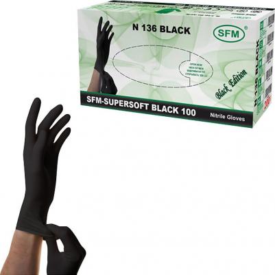 Перчатки смотровые однораз. нестерильные нитриловые неопудренные текстурир. SFM цвет черный разм. S 200 шт