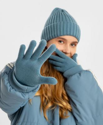 Перчатки вязаные синие детские, 14, 224BBGX7607 – фото 1