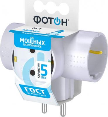 Разветвитель электрический тройник АМ 16-3ТЕ 16А с заземлением