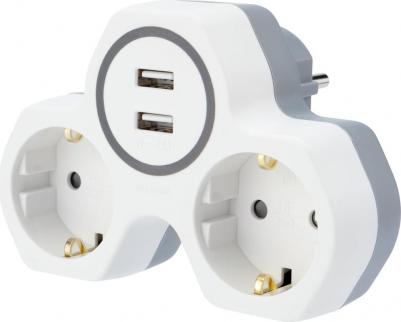 Двойник электрический 16 А с заземлением и защитными шторками + 2 USB порта, 2,4 А, белый, цена за 1 шт – фото 3