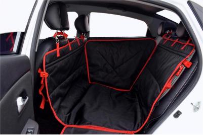 Автогамак для перевозки собак Happy Dog, 2/3 заднего сиденья, черный с красным – фото 2