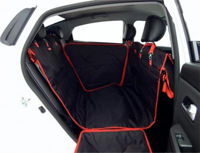 Автогамак для собак Happy Dog Premium, 2/3 заднего сиденья, черный с красным – фото 3