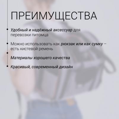 Рюкзак для кошек и собак мелкого размера, 35x23x28 см, серый 4680368242159 – фото 4