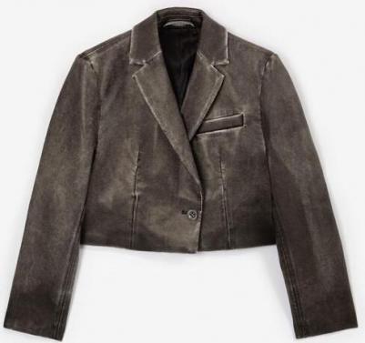 Пиджак укороченный из вареной экокожи серый для девочки, 158, 22407GJC4801