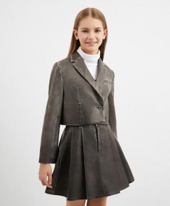 Пиджак укороченный из вареной экокожи серый для девочки, 164, 22407GJC4801 – фото 2