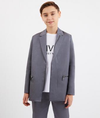 Пиджак стильный с застежкой на молнию белый для мальчика (152) – фото 5