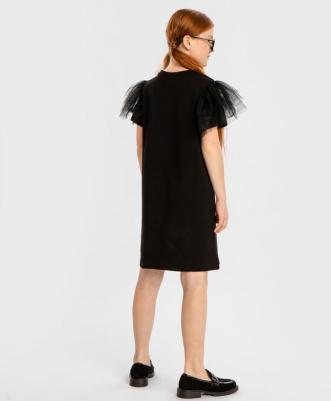 Платье оверсайз с короткими рукавами-бабочкамичерное, 140, 224BBGP5002 – фото 1