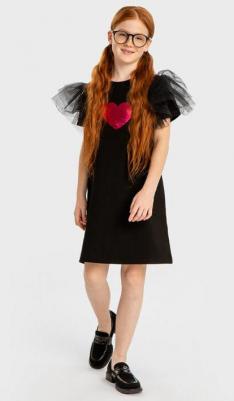 Платье оверсайз с короткими рукавами-бабочкамичерное, 146, 224BBGP5002 – фото 3