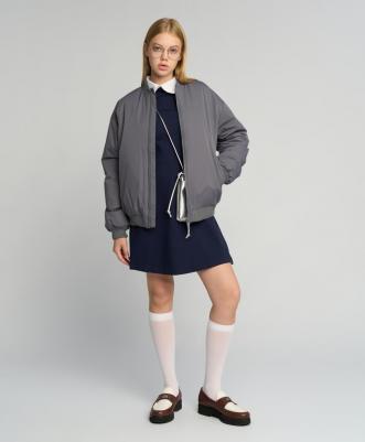 Платье с белым отложным воротником, ажурной вязкой синее, 170, 224BBGS50021000 – фото 5