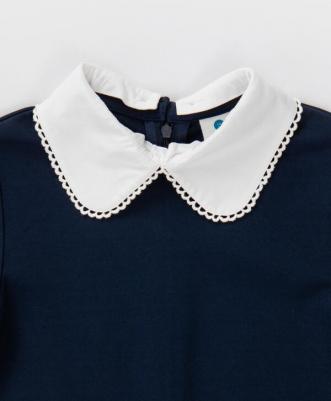 Платье с белым отложным воротником с ажурной вязкой синее (140) – фото 2