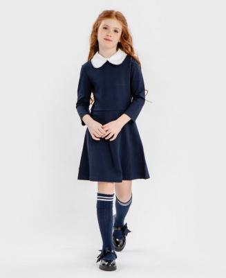 Платье с белым отложным воротником с ажурной вязкой синее (158) – фото 1