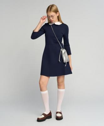 Платье с белым отложным воротником с ажурной вязкой синее (158) – фото 3