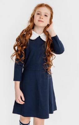 Платье с белым отложным воротником с ажурной вязкой синее (158) – фото 7