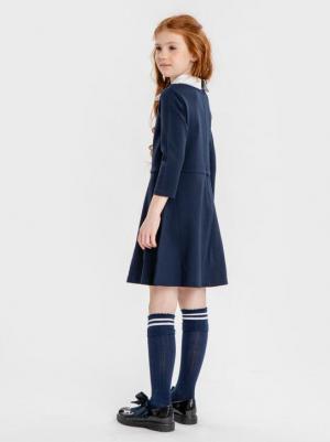 Платье с белым отложным воротником с ажурной вязкой синее (164) – фото 4