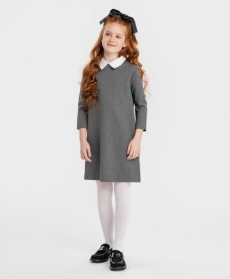 Платье с белым отложным воротником серое (122) – фото 6