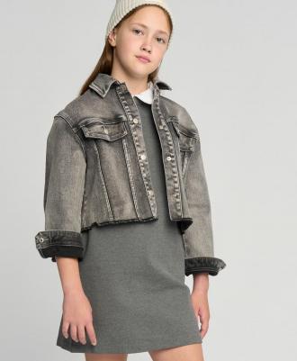 Платье с белым отложным воротником серое (158) – фото 1