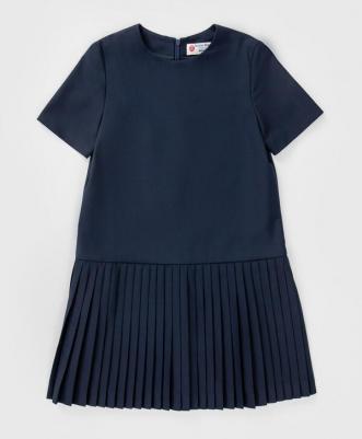 Платье с отрезной плиссированной юбкой синее (140) – фото 4