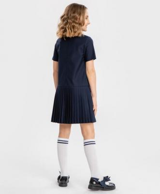 Платье с отрезной плиссированной юбкой синее (158) – фото 1