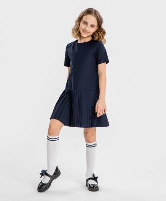 Платье с отрезной плиссированной юбкой синее (158) – фото 2