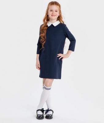 Платье с прорезными карманами синее (164) – фото 5