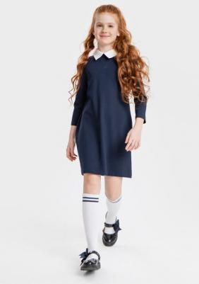 Платье с прорезными карманами синее (164) – фото 8