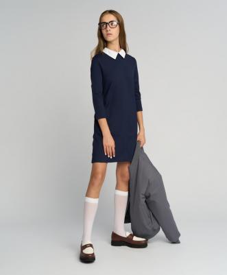 Платье с прорезными карманами синее, 170, 224BBGS50031000 – фото 1