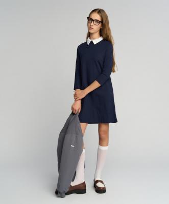 Платье с прорезными карманами синее, 170, 224BBGS50031000 – фото 7