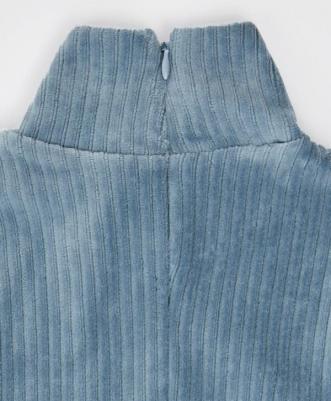 Платье вельветовое по фигуре с воротником-стойкой синее, 134, 224BBGJC5003 – фото 1