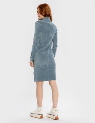 Платье вельветовое по фигуре с воротником-стойкой синее, 152, 224BBGJC5003 – фото 4