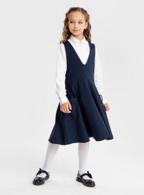 Сарафан с вырезом и юбкой солнце-клеш синий, 134, 224BBGS50011000