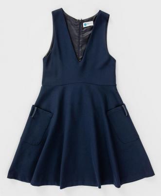 Сарафан с вырезом и юбкой солнце-клеш синий, 158, 224BBGS50011000 – фото 3