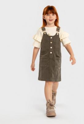 Сарафан вельветовый с регулируемыми лямками хаки, 110, 224BBGMC2502 – фото 1