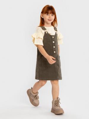 Сарафан вельветовый с регулируемыми лямками хаки для девочки, 98, 224BBGMC2502