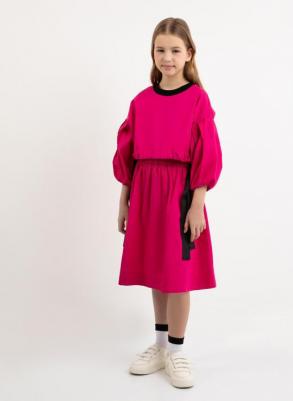 Платье из поплина, создающее эффект комплекта розовое для девочки 4630057378393 – фото 3