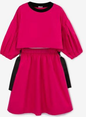 Платье из поплина, создающее эффект комплекта розовое для девочки 4630057378409