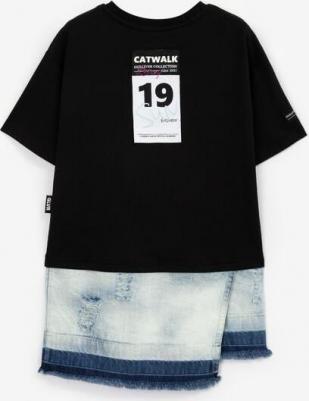 Платье комбинированное из трикотажа и денима черное для девочки (98) – фото 3