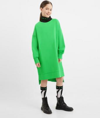Платье оверсайз трикотажное с длинным рукавом зелёное, 152, 22409GJC5002 – фото 5