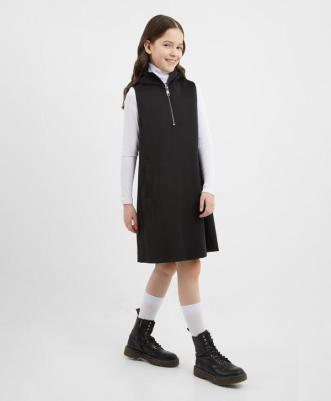 Платье текстильное с капюшоном чёрное для девочки, 146, 224GSGJC2501