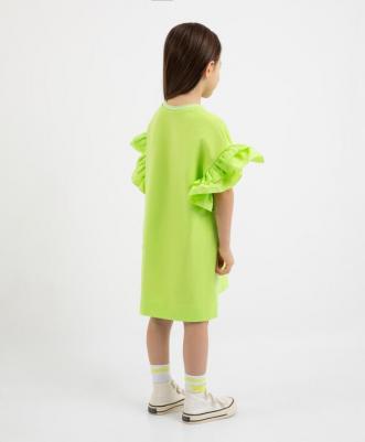 Платье трикотажное яркое с короткими рукавами-воланами салатовое для девочек 4630057388958 – фото 4