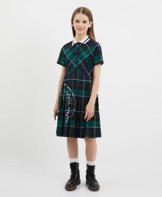 Платье в клетку с отложным воротником зелёное для девочки (140) – фото 5
